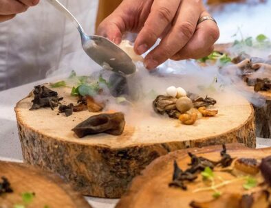 personal chef food preparation on wooden dish - travel services by Timeless Tuscany tour operator